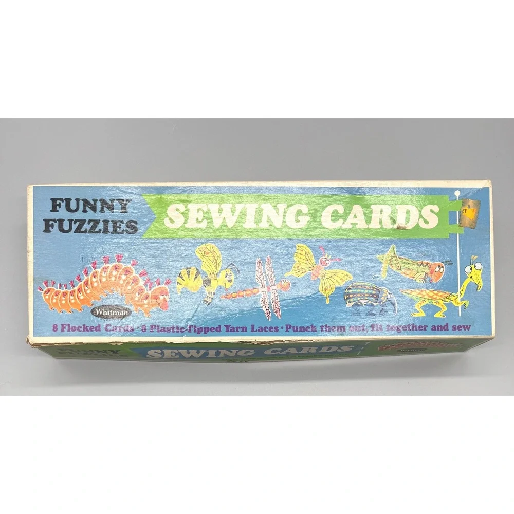 Whitman Funny Fuzzies Sewing Cards Vintage 1968 Flocked Lacing‎ Toy Multi Color
